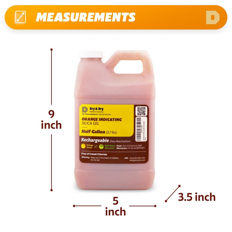 Dry & Dry دراي & دراي [3.7 LBS] حبيبات السيليكا جيل المميزة باللون البرتقالي عالية الجودة (معيار صناعي 3-5 مم) - حبيبات السيليكا جيل القابلة لإعادة الشحن (3.7 LBS) - Image 2